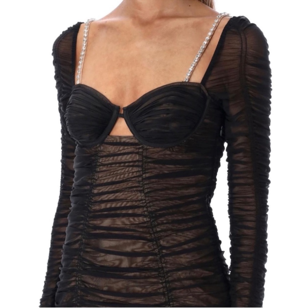 SELF-PORTRAIT Crystal-Embellished Cutout Ruched Stretch-Mesh Top